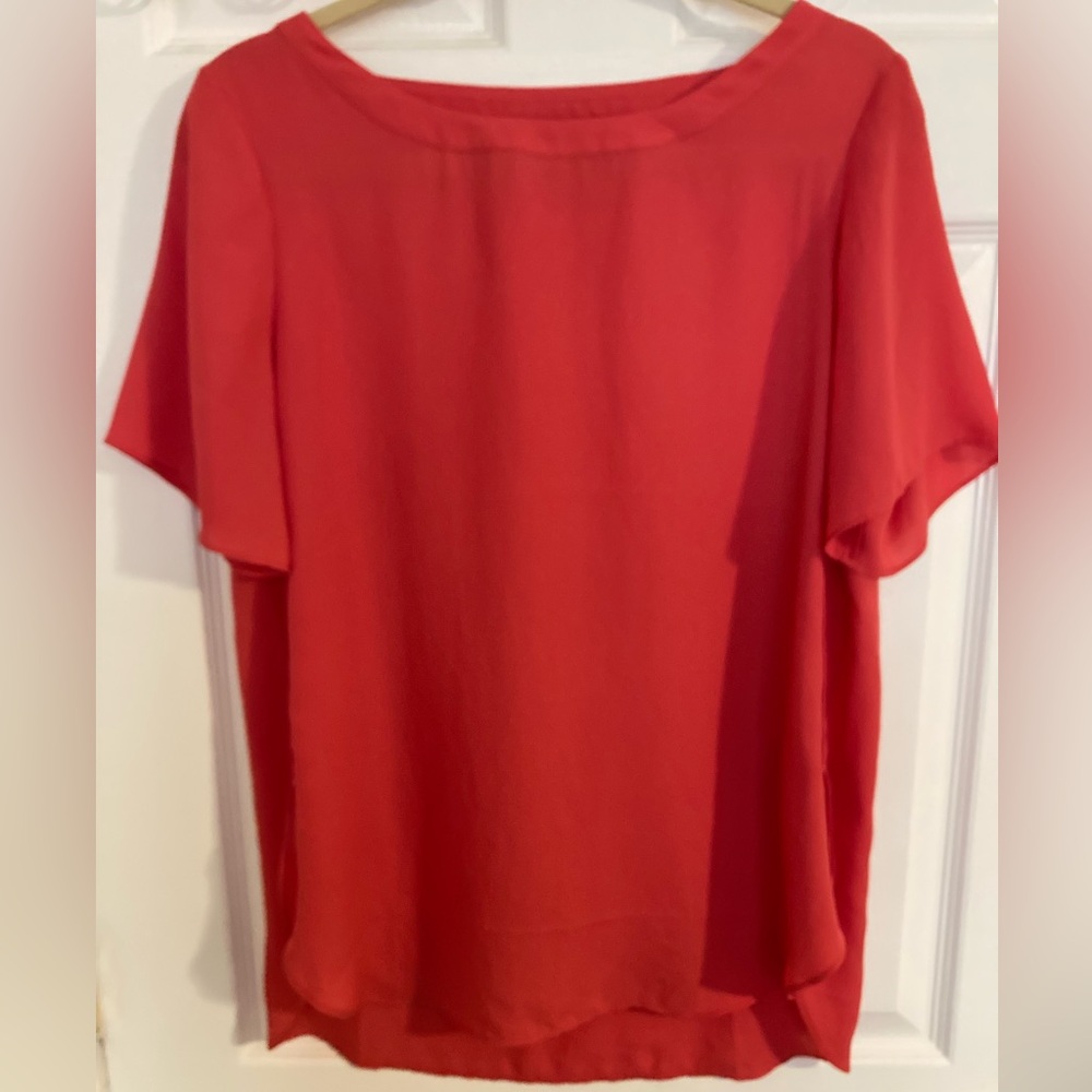 Banana Republic Sheer Coral Pink Blouse Boatneck Relaxed Fit Top